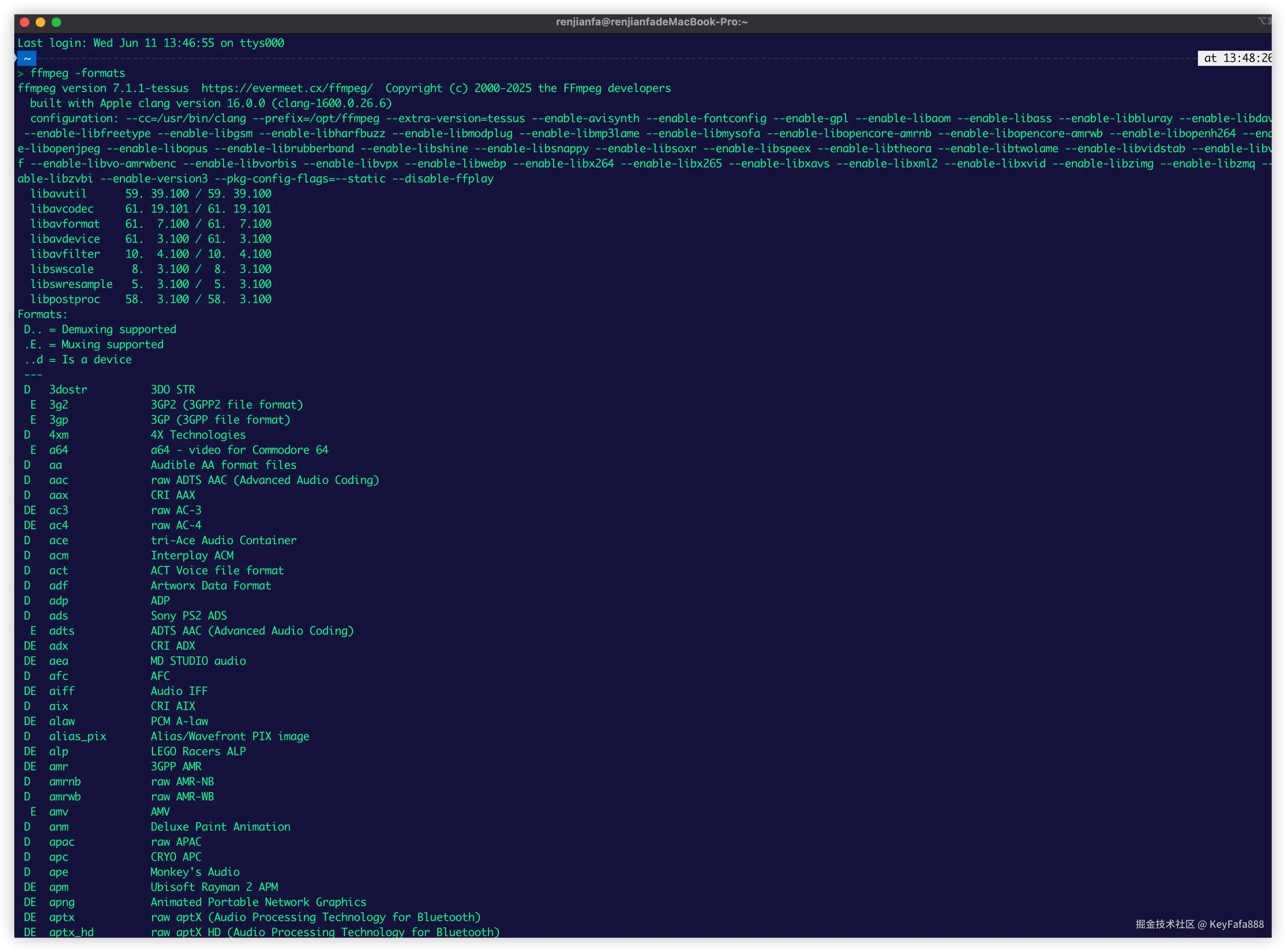 查看 FFmpeg 查看支持的封装格式