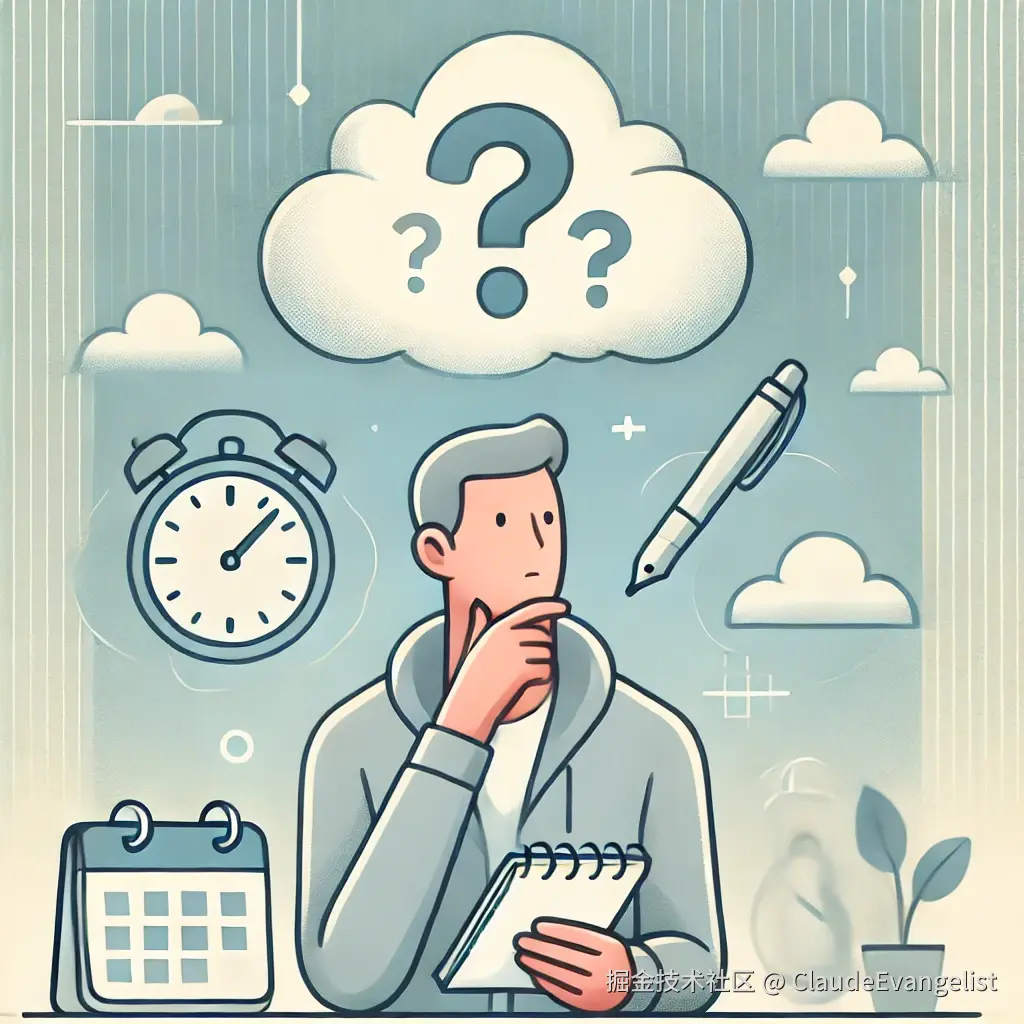 DALL·E 2024-10-26 08.51.27 - An illustration showing a thoughtful person looking at a cloudy sky with a notepad and pen, reflecting on their past decisions. The person appears to .webp