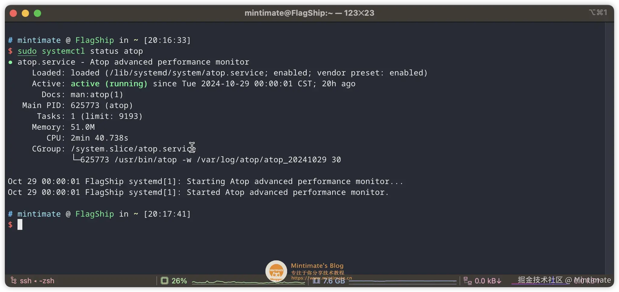 查看 atop 守护进程状态