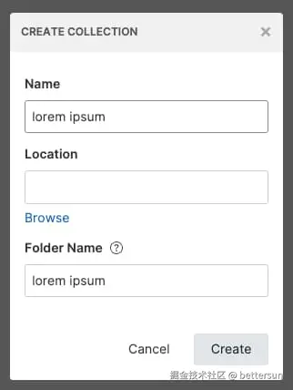 create collection dialog