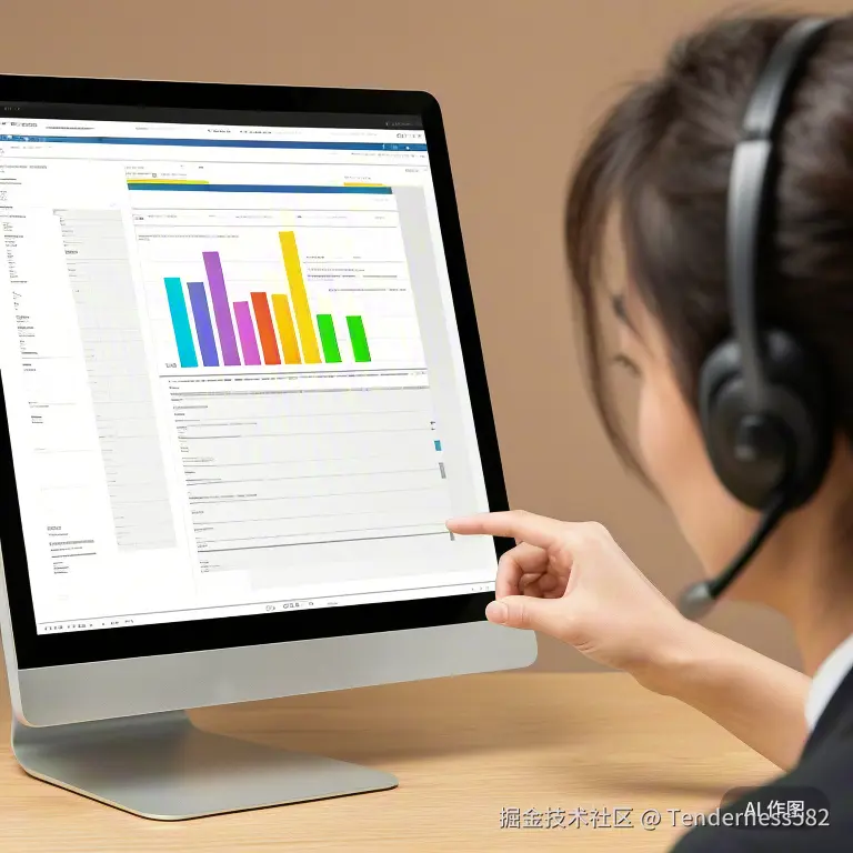 客服人员通过视频通话指导客户解读检测报告，电脑屏幕显示彩色柱状图对比数据