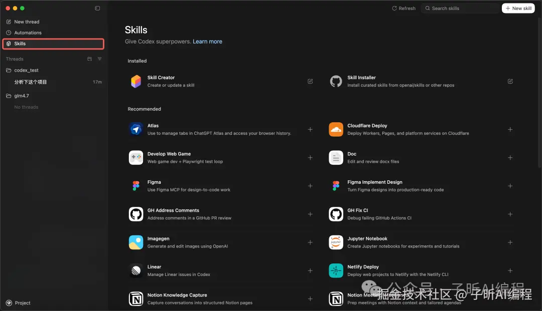 codex应用内置Skills列表