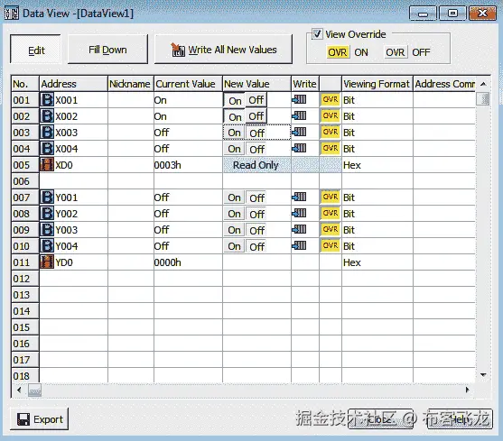图 8.40 – 强制开启数据视图中的 X001 和 X002