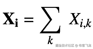 {\mathbf{X}}_{\mathbf{i}}=\sum \limits_k\;{X}_{i,k}