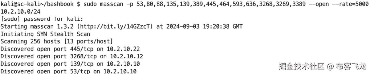 图 10.7 – 示例 Masscan 扫描的部分输出