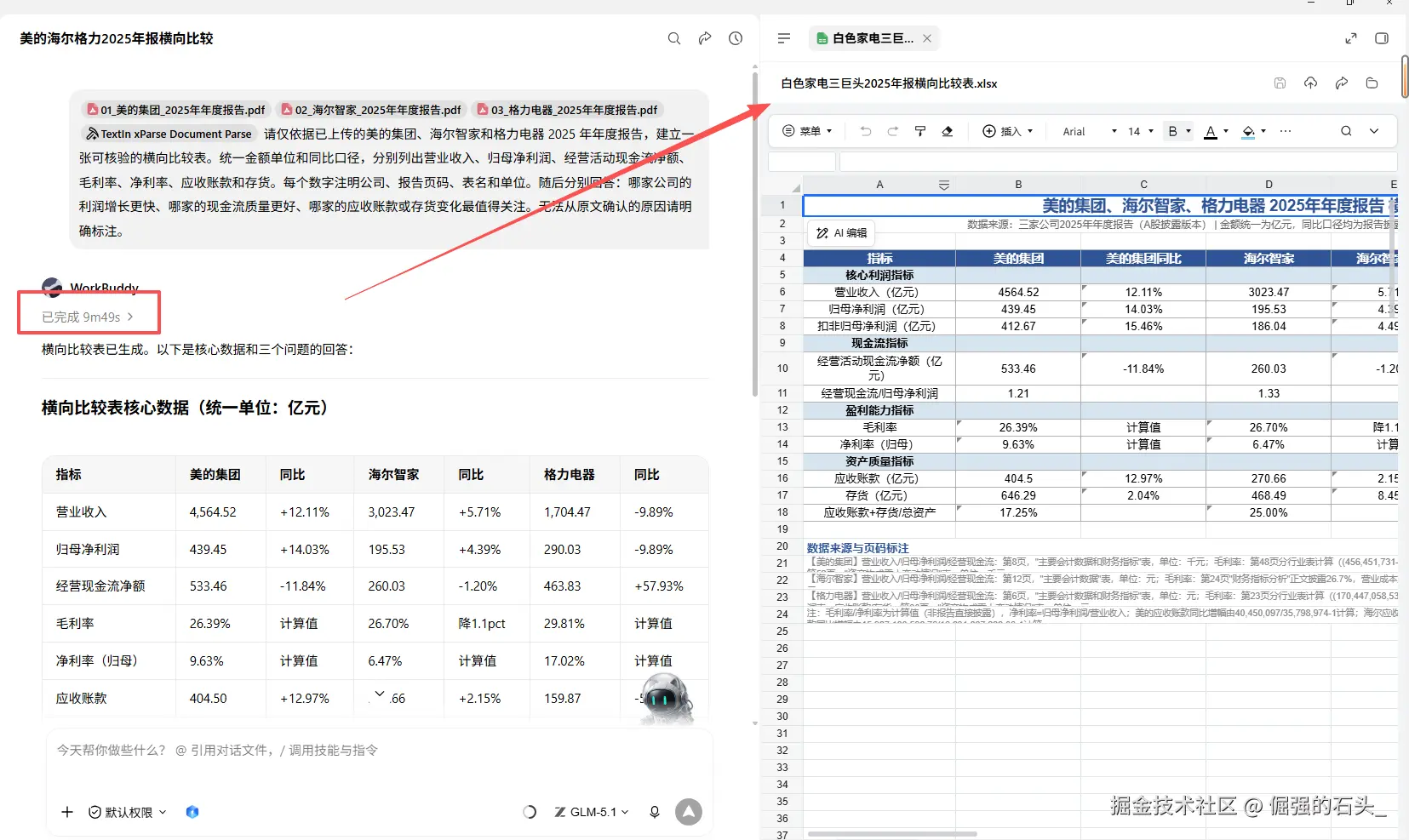 横向比较任务完成并生成 Excel