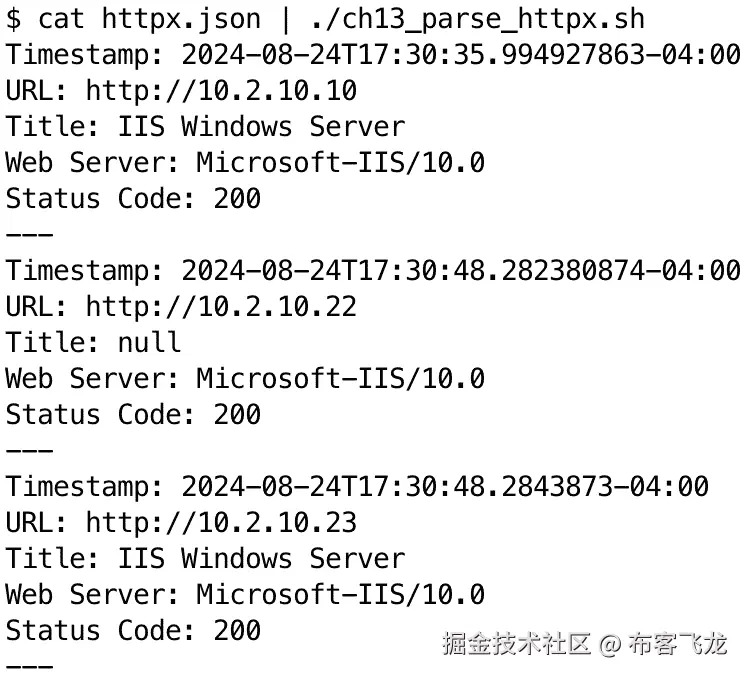 图 13.4 – 脚本 ch13_parse_httpx.sh 的输出