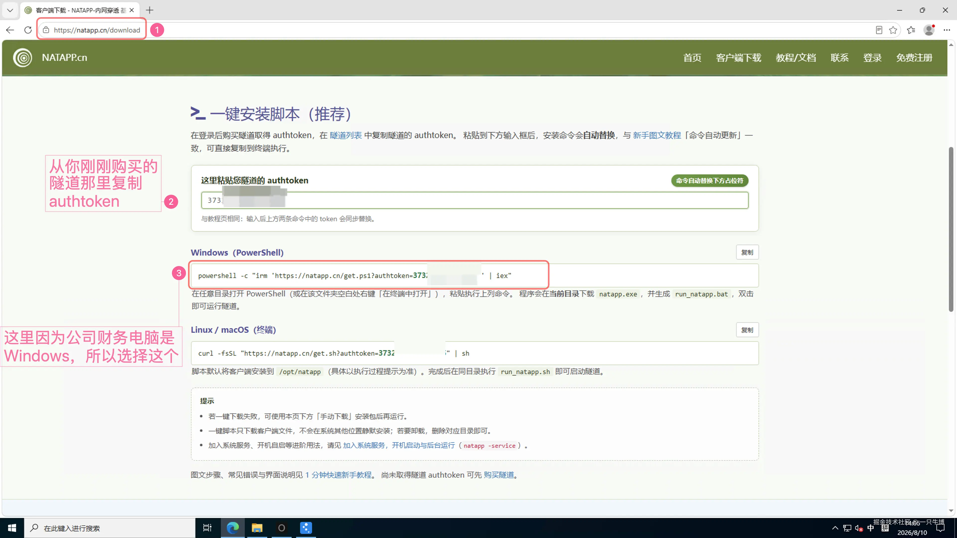 Download the Windows version of the Natapp client