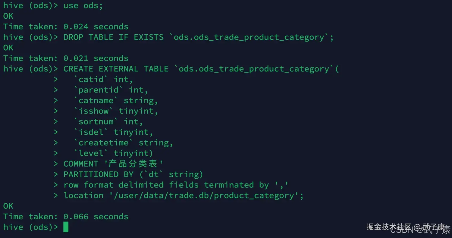 离线数仓 创建 ODS 的 trade product category 表