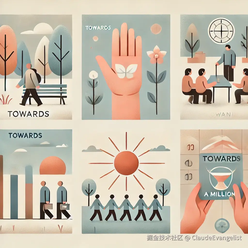DALL·E 2024-10-21 22.52.25 - An illustration depicting the various uses of the word 'towards' in a simple, clear, and minimalistic style. The image should show different scenes_ a.webp