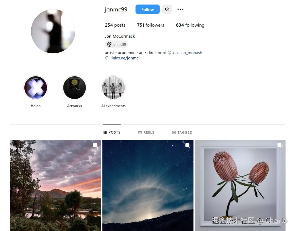 Jon McCormack 的 Instagram 帐户