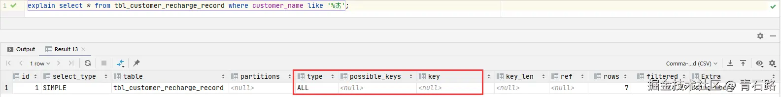 LIKE非前一致匹配