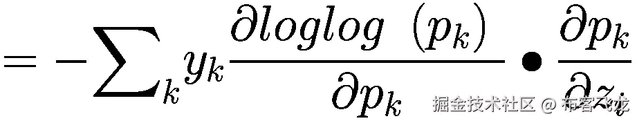 =-{\sum}_k{y}_k\frac{\partial loglog\ \left({p}_k\right)\ }{\partial {p}_k}\bullet \frac{\partial {p}_k}{\partial {z}_i}