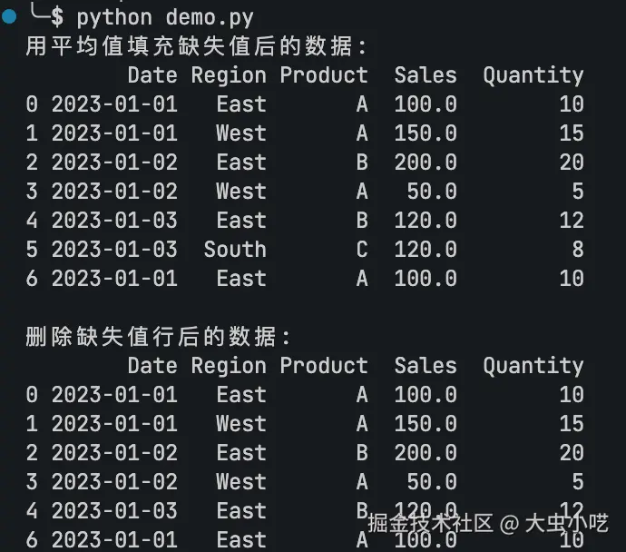 处理缺失值-运行效果图