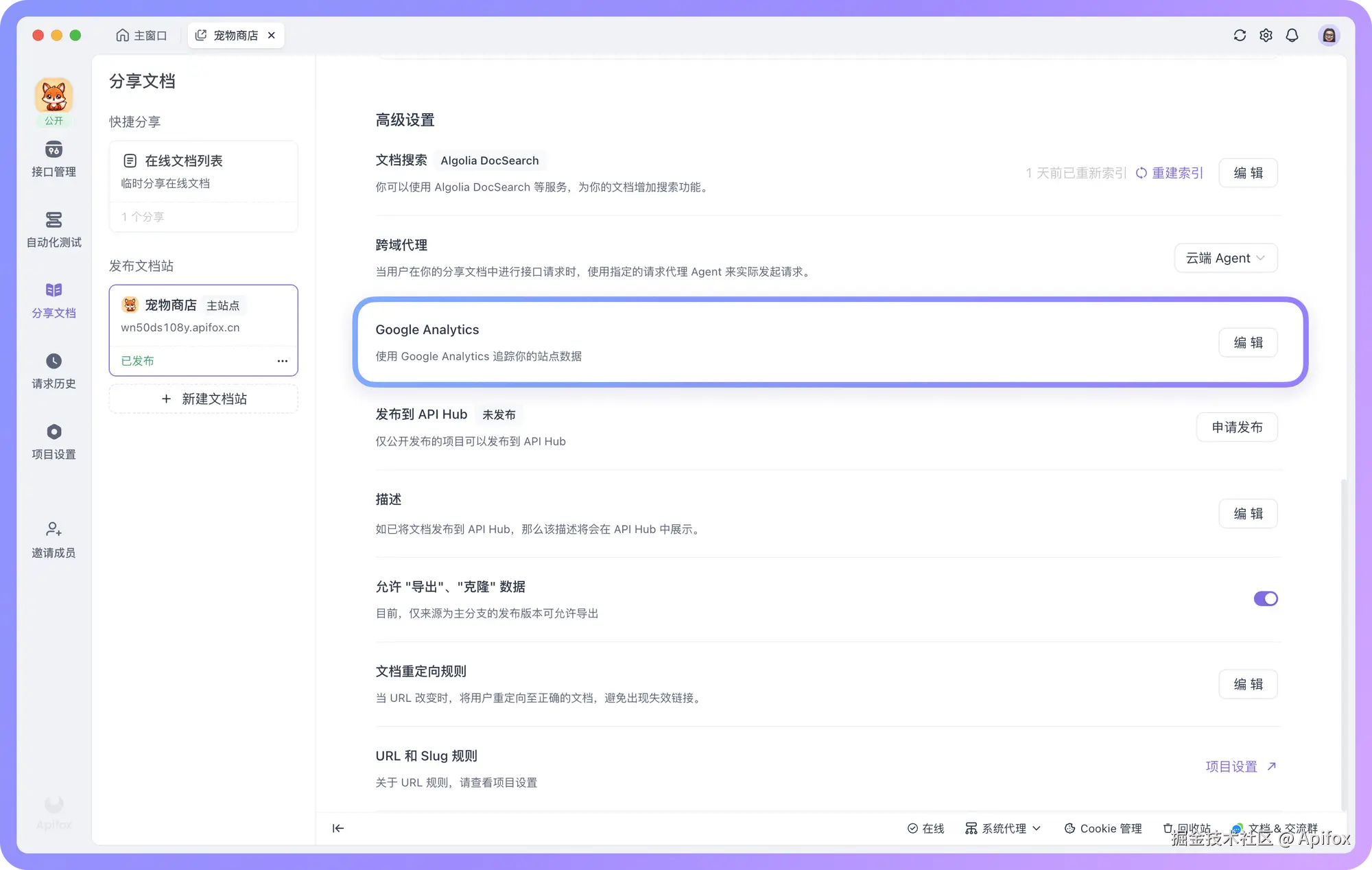 发布文档站支持配置 GA 统计