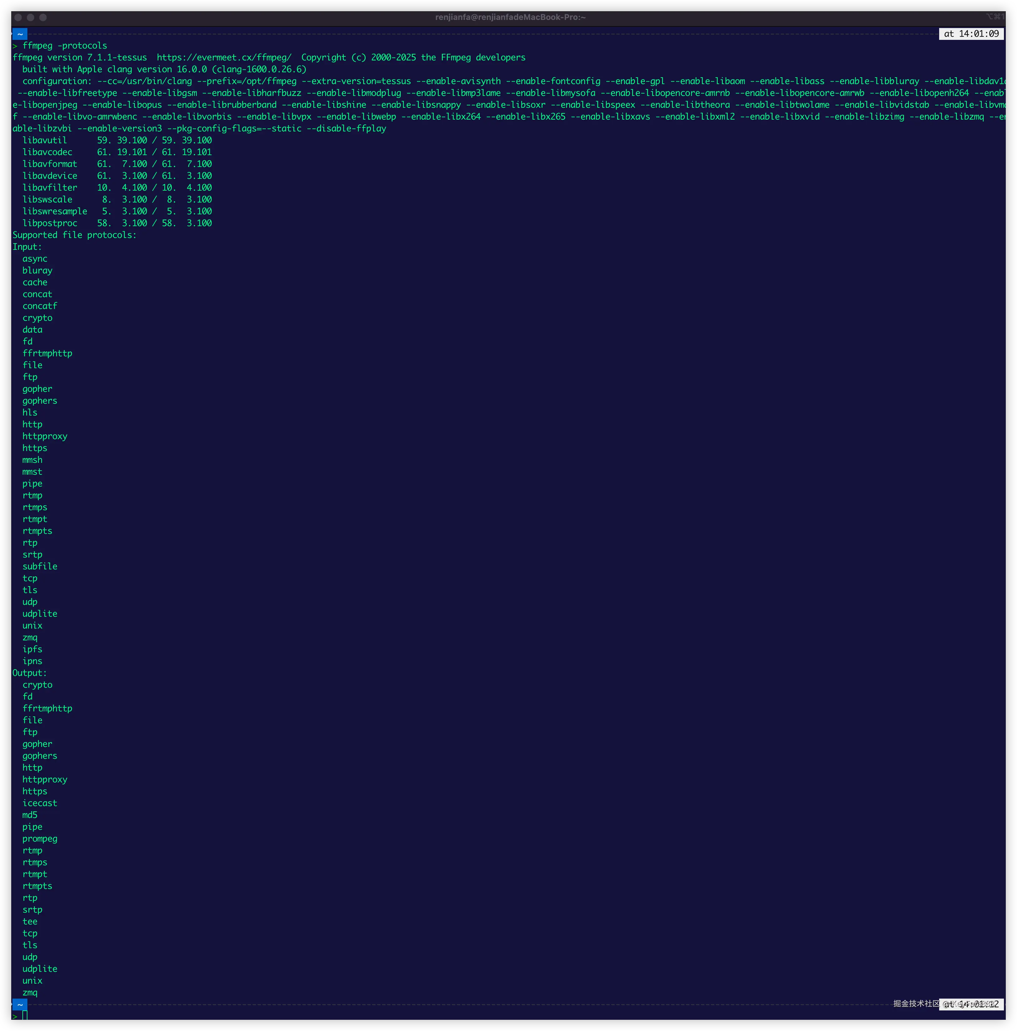 查看 FFmpeg 支持的协议