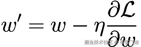 {w}^{\prime }=w-\eta \frac{\partial \mathcal{L}}{\partial w}