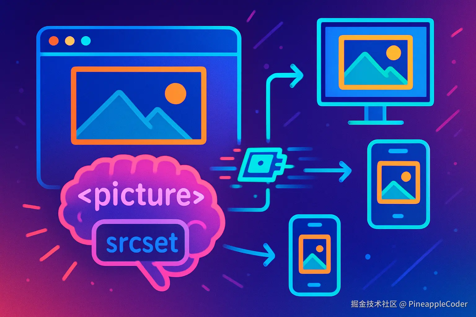 picture 和 srcset 响应式加载示意图