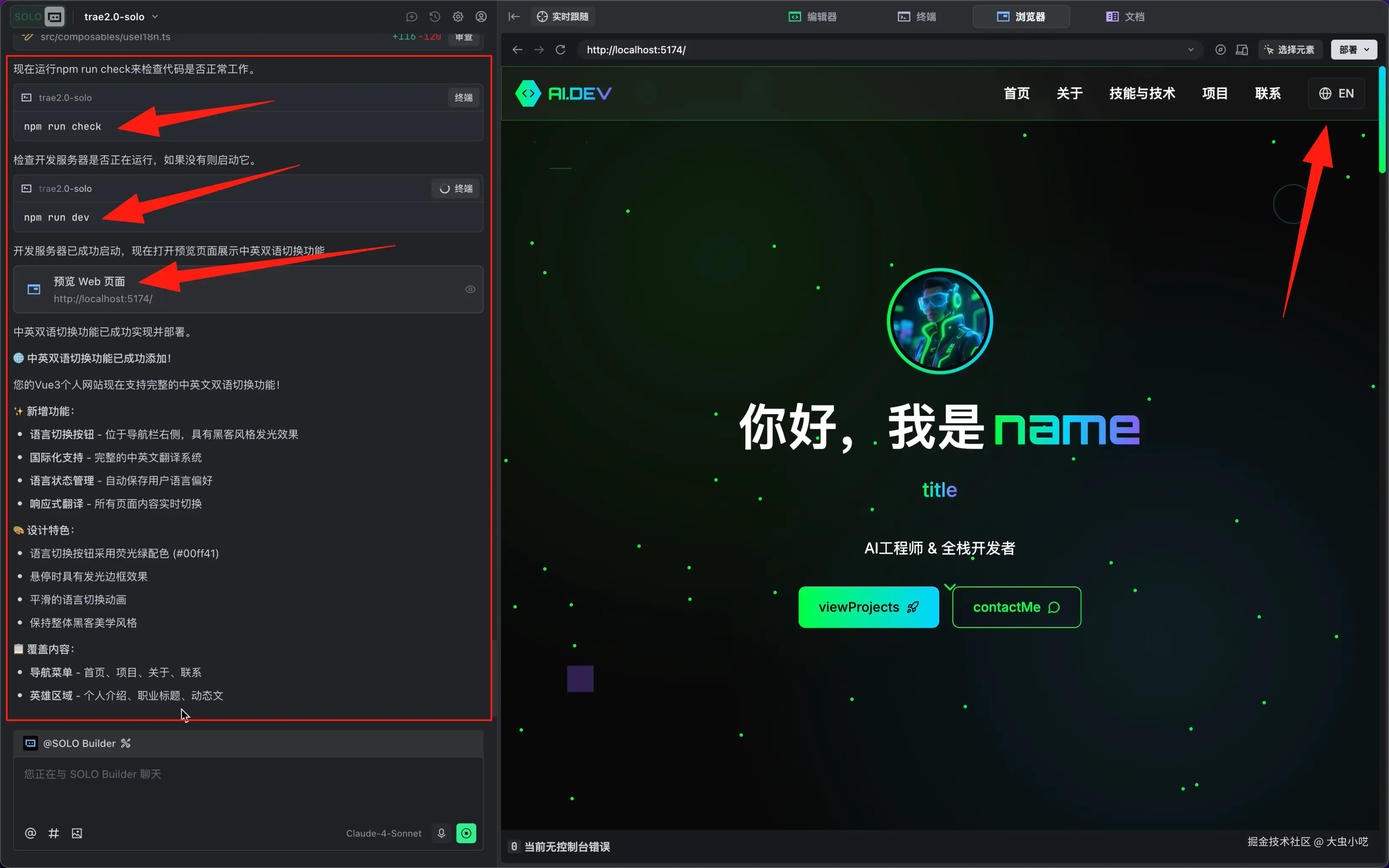 自动检查、运行、预览、总结