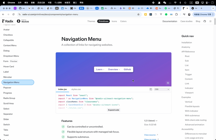 Radix UI 导航栏组件