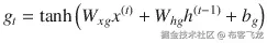 {g}_t=\tanh \left({W}_{xg}{x}^{(t)}+{W}_{hg}{h}^{\left(t-1\right)}+{b}_g\right)