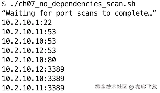 图 7.2 – 一个在任何系统上都能运行的 Bash TCP 端口扫描器