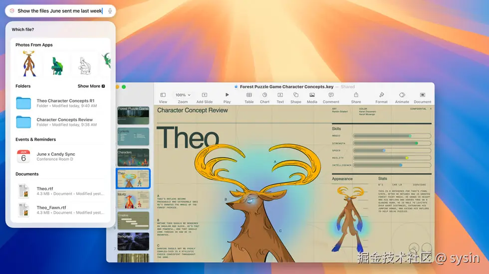 一位用户的 MacBook Pro 上展示升级的 Siri 体验。