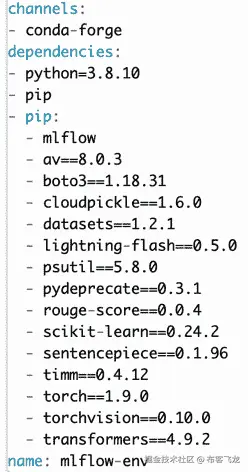 图 2.16 – MLflow 记录的 conda.yaml 文件的内容