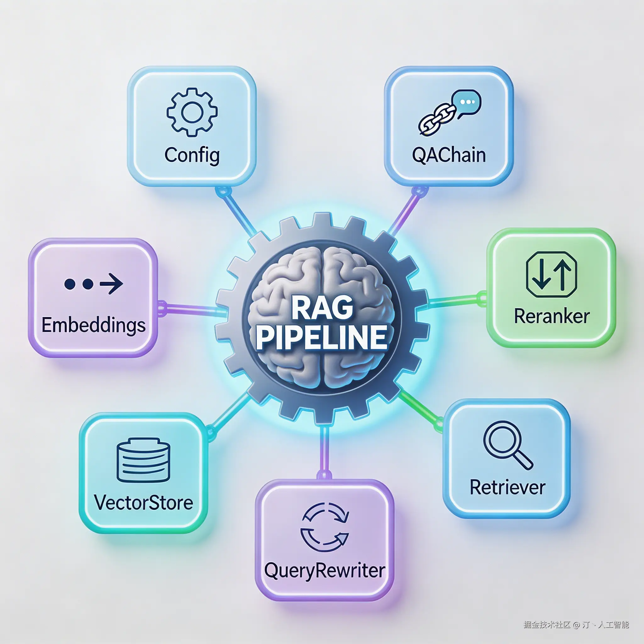 RAGPipeline整合所有模块的示意图。