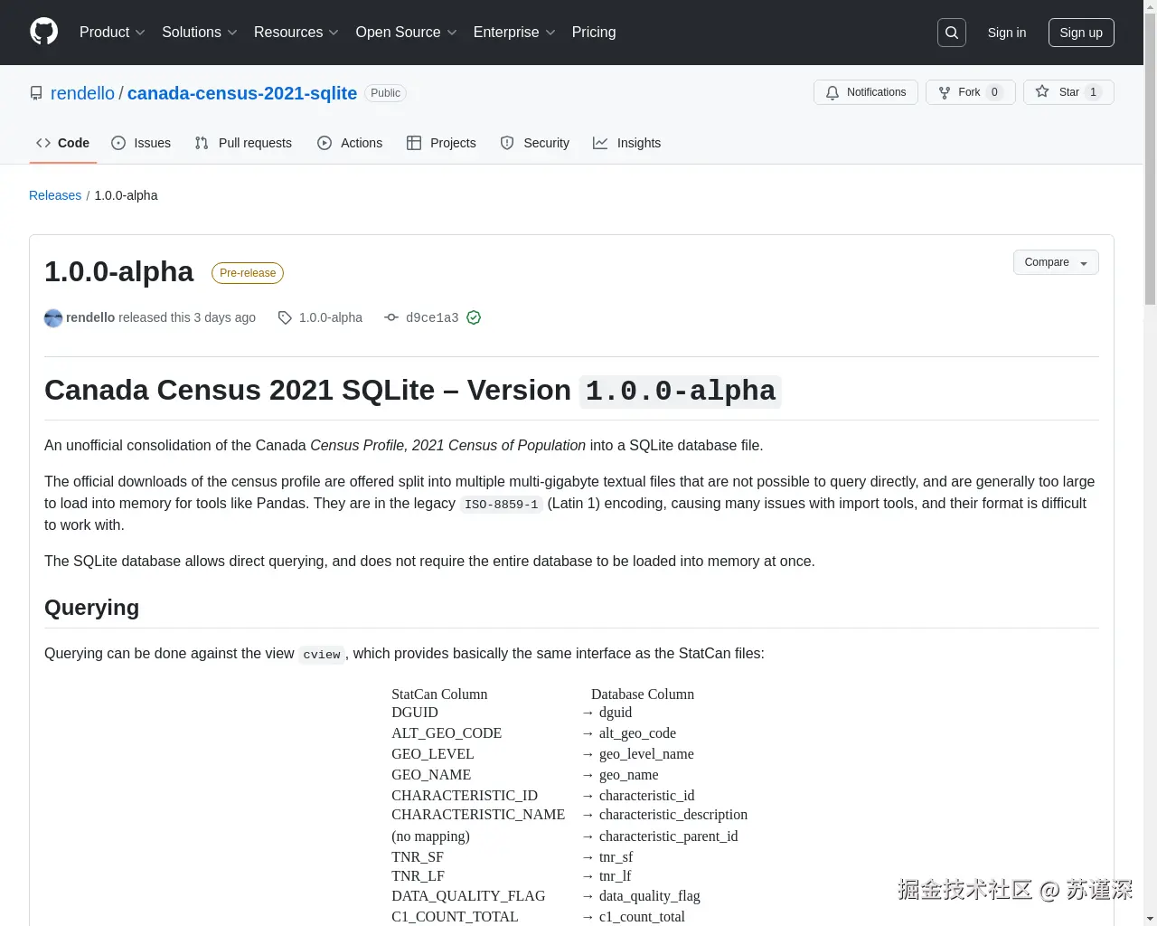 Show HN：加拿大人口普查数据的SQLite文件；欢迎提供建议。 - 项目截图