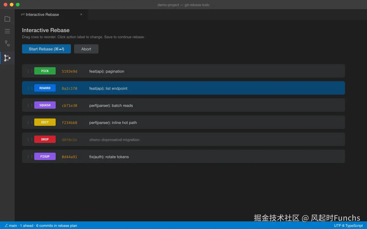 Interactive rebase editor