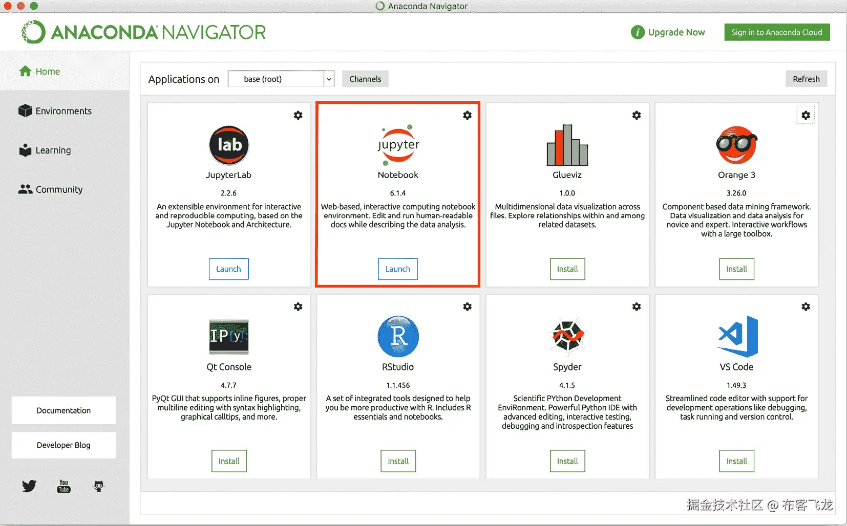 图 A1.7 – Anaconda 应用中的 Jupyter Notebook 概览