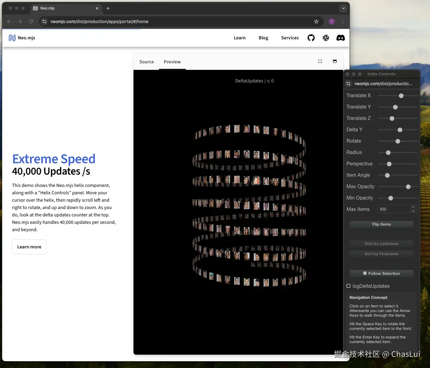 Helix demo controls expanded into a 2nd window