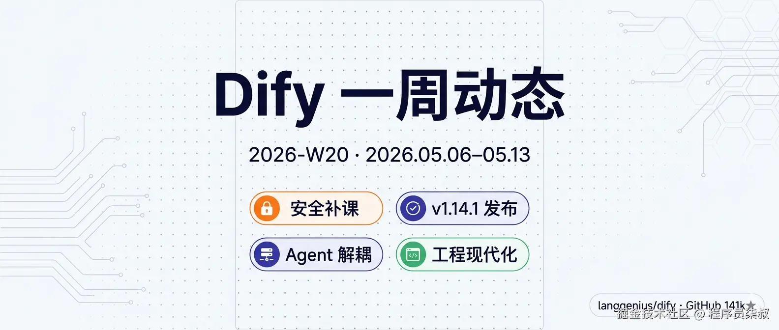 Dify 一周动态 2026-W20 封面：安全补课 · v1.14.1 发布 · Agent 解耦
