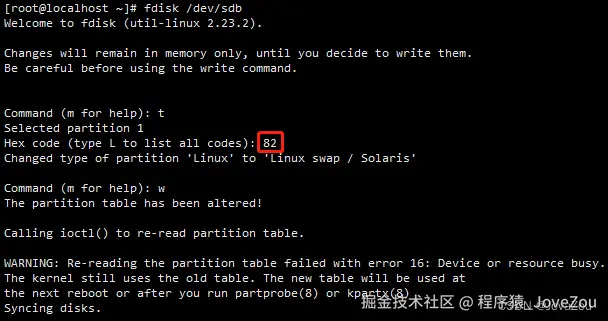 把分区设置为交换分区