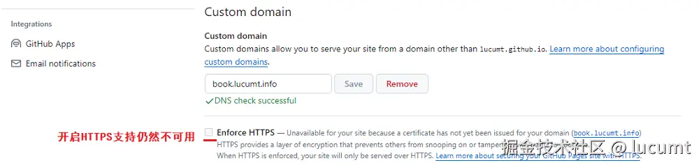 "GitHub Pages中DNS检查域名完毕"