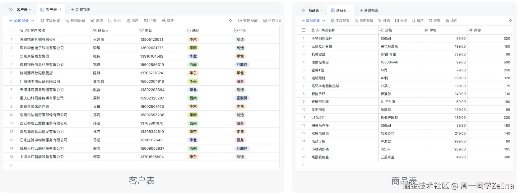 客户表与商品表