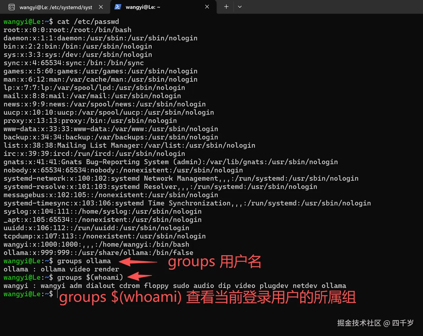 查看用户的所属用户组