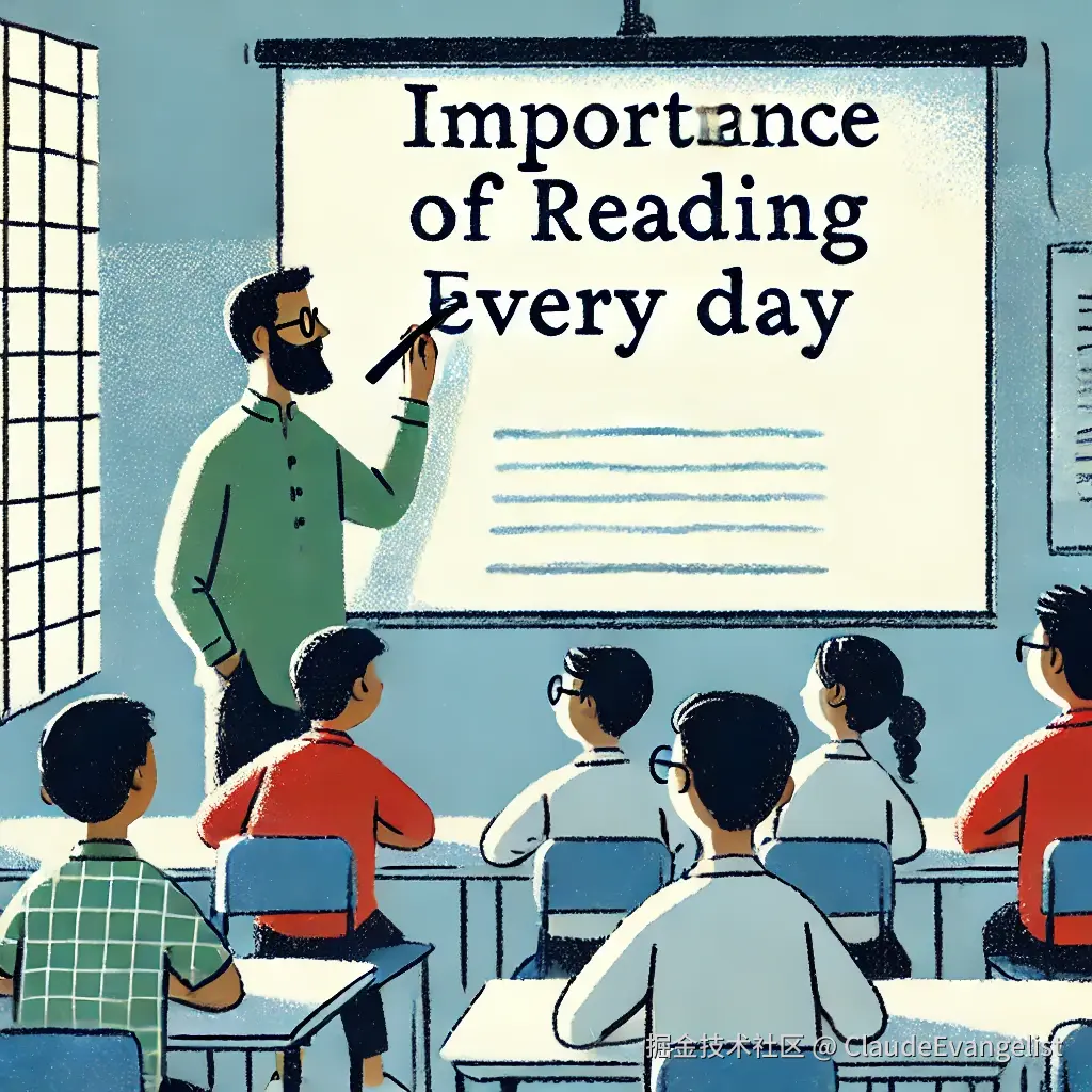 DALL·E 2024-12-16 18.11.49 - An illustration showing a teacher in a classroom drawing attention to a whiteboard with a marker, where the whiteboard has a big bold text 'Importance.webp