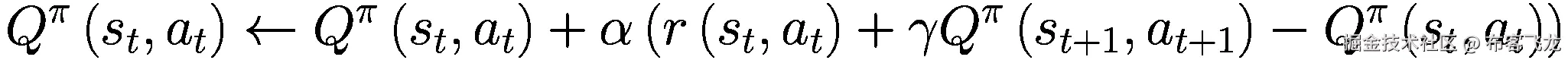 {Q}^{\pi}\left({s}_t,{a}_t\right)\leftarrow {Q}^{\pi}\left({s}_t,{a}_t\right)+\alpha \left(r\left({s}_t,{a}_t\right)+\gamma {Q}^{\pi}\left({s}_{t+1},{a}_{t+1}\right)-{Q}^{\pi}\left({s}_t,{a}_t\right)\right)