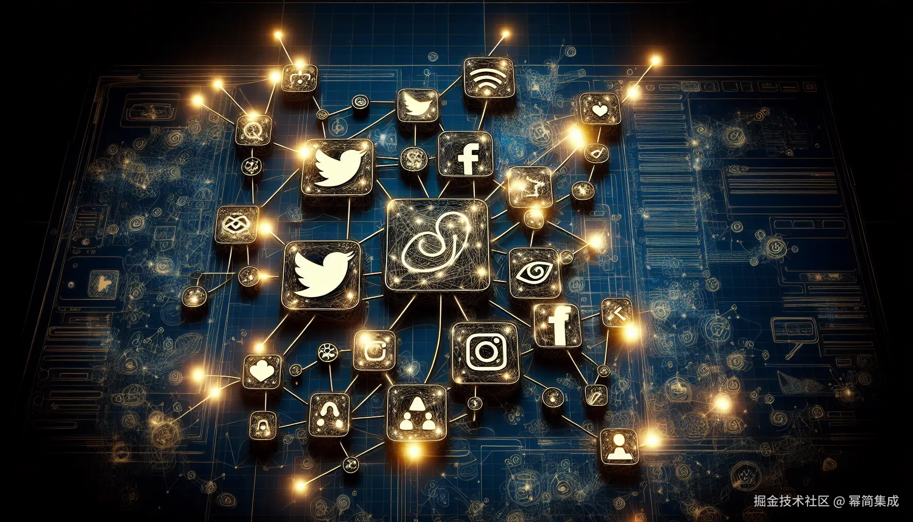 各种社交媒体徽标的图示，用于表示社交媒体 API