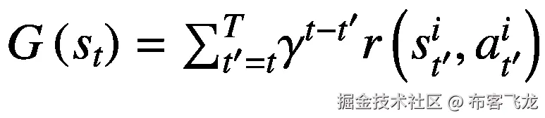 G\left({s}_t\right)={\sum}_{t^{\prime }=t}^T{\gamma}^{t-{t}^{\prime }}r\left({s}_{t^{\prime}}^i,{a}_{t^{\prime}}^i\right)