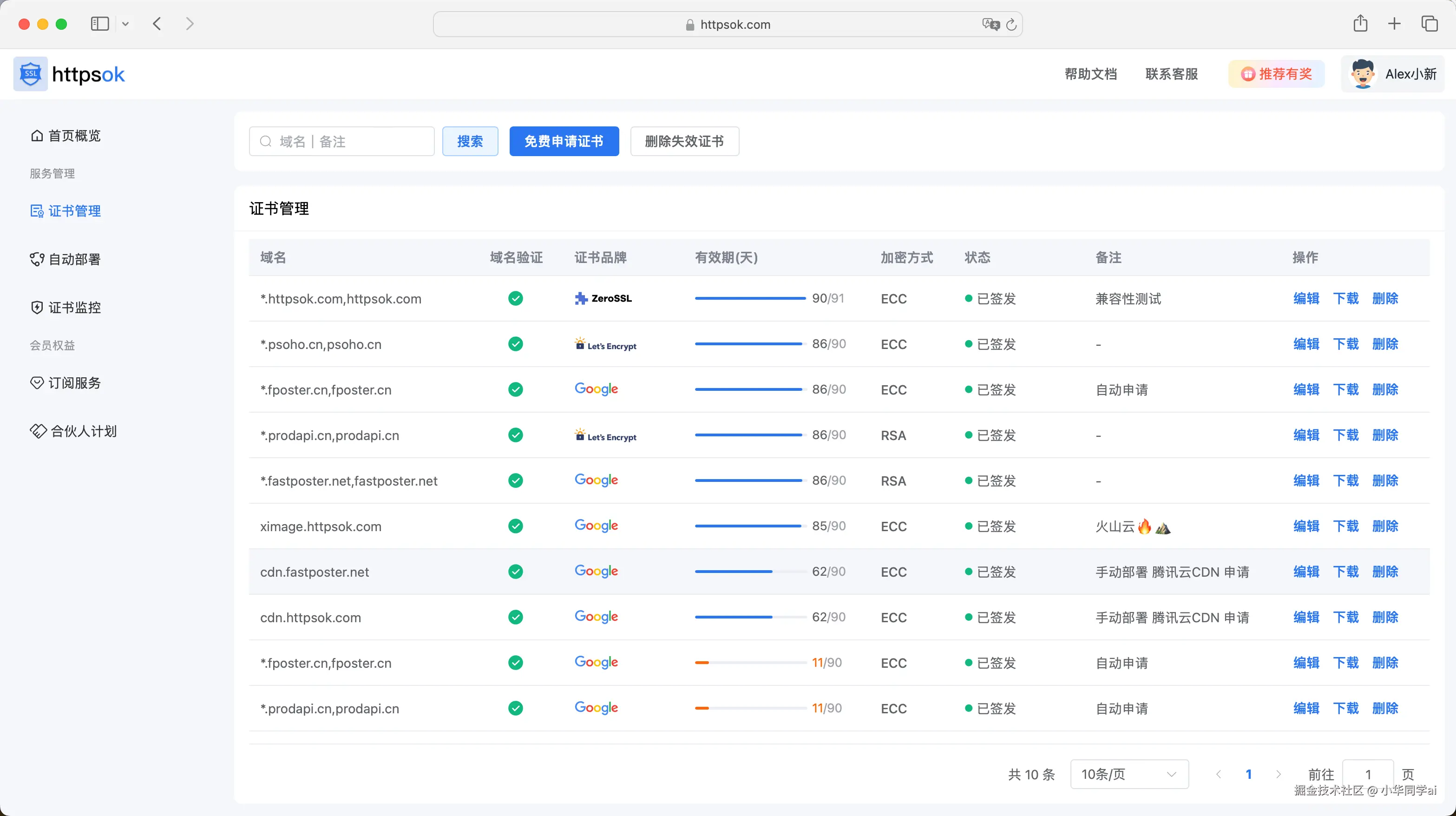 Image 8: httsok控制台-证书管理