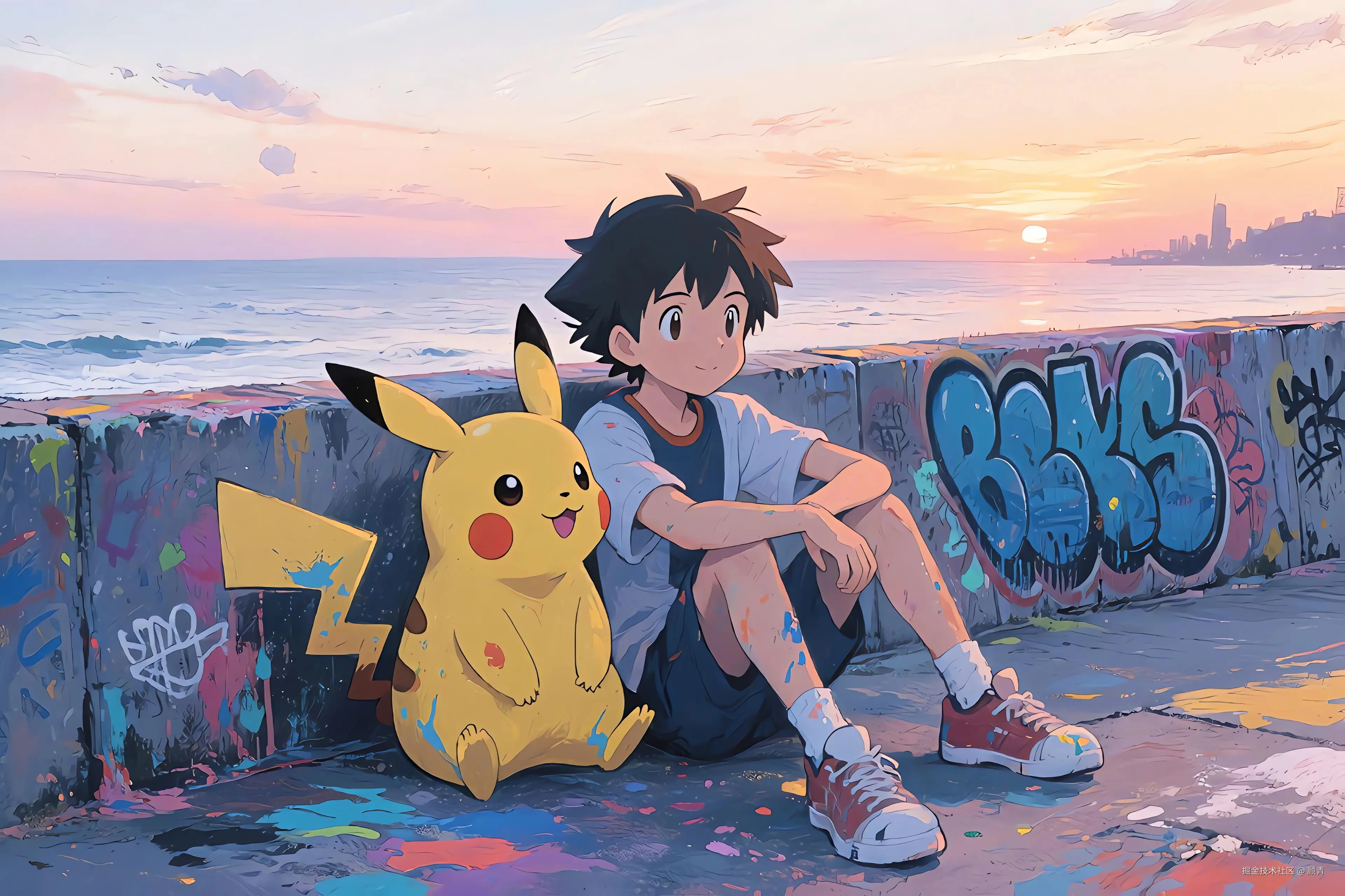 皮卡丘 小智 海边 Ϳѻǽ 4K壁纸 3840x2560_彼岸图网.jpg