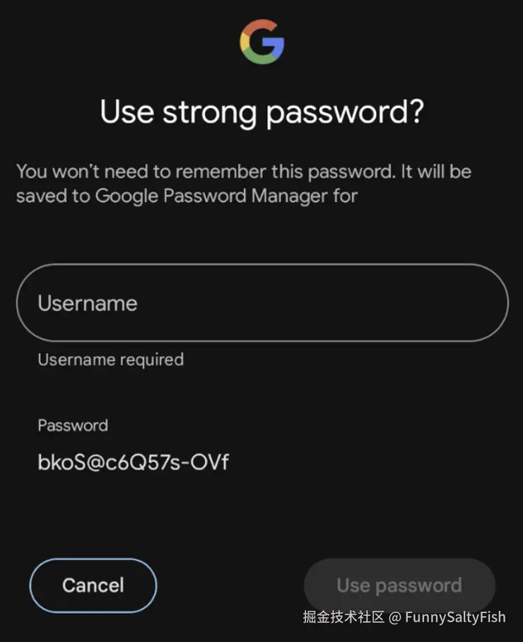 提示用户使用强密码的底部工作表
