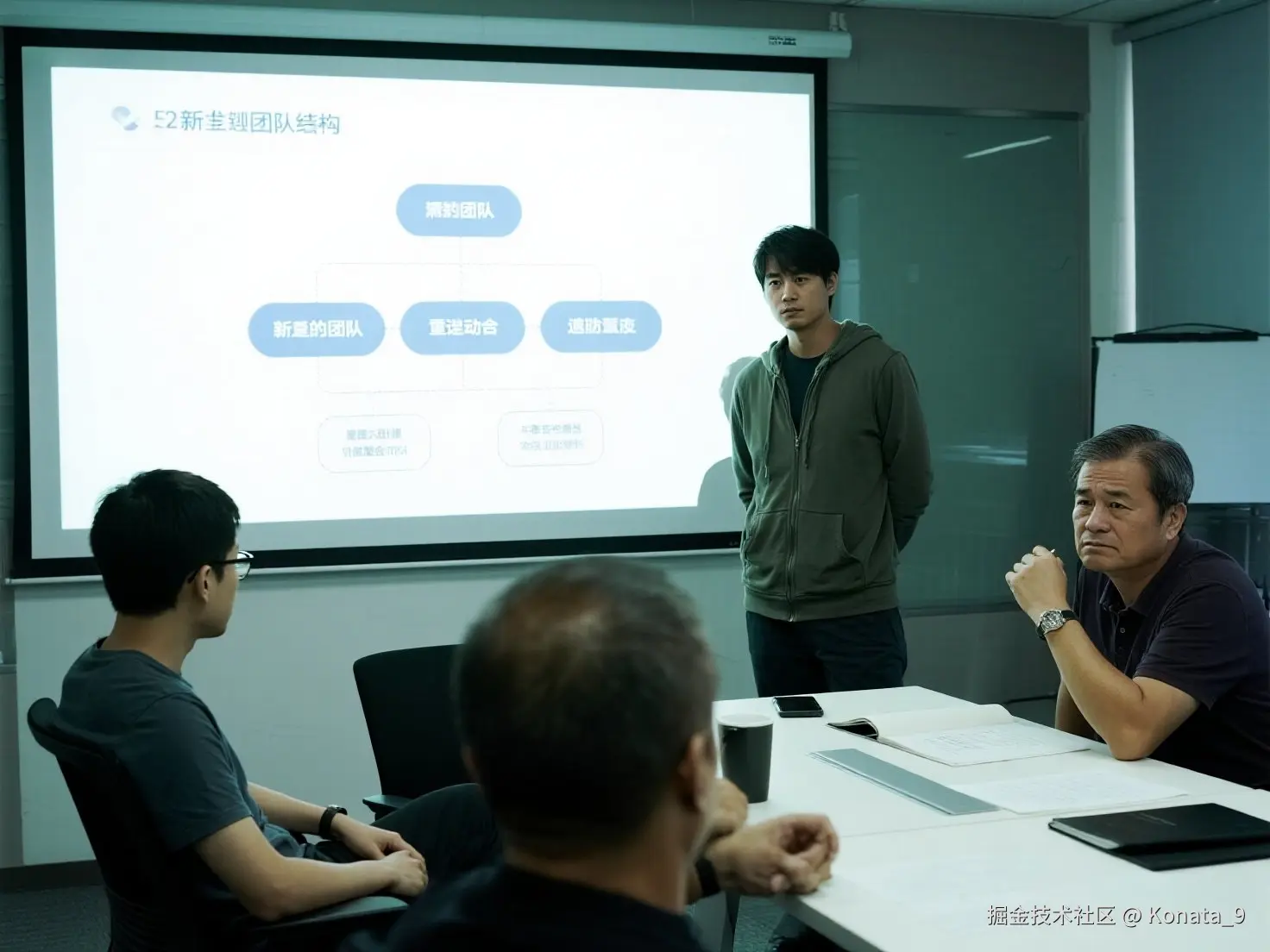 jimeng-2025-07-16-2454-投影仪冷光会议室全景，李默32岁中等身材穿连帽衫讲解新团队结构真诚看向老王。老王..._cleanup.jpeg