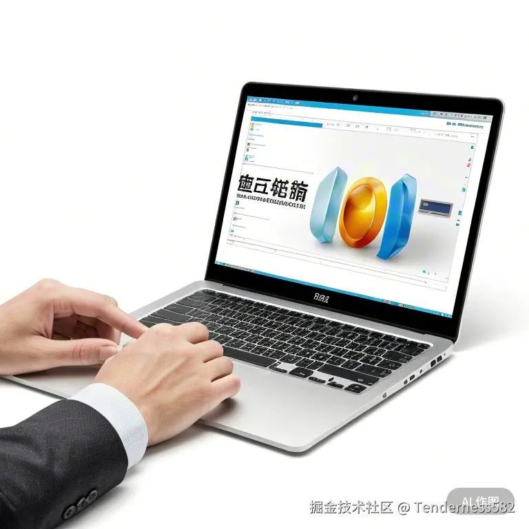 中小企业主在笔记本电脑上设置营销智能体界面，界面标注“一键启动”按钮