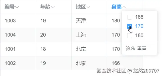 筛选身高是170的-筛选前