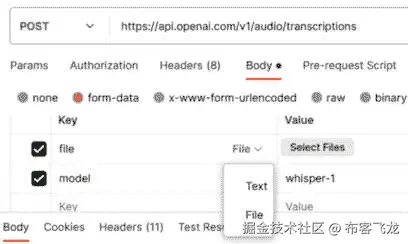 图 2.6 – 在 Postman 中选择字段类型